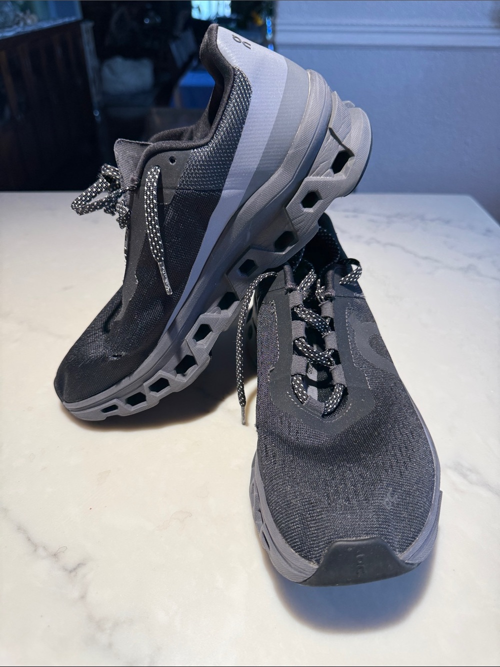 ON Cloudmonster Running Shoes in Black and Gray